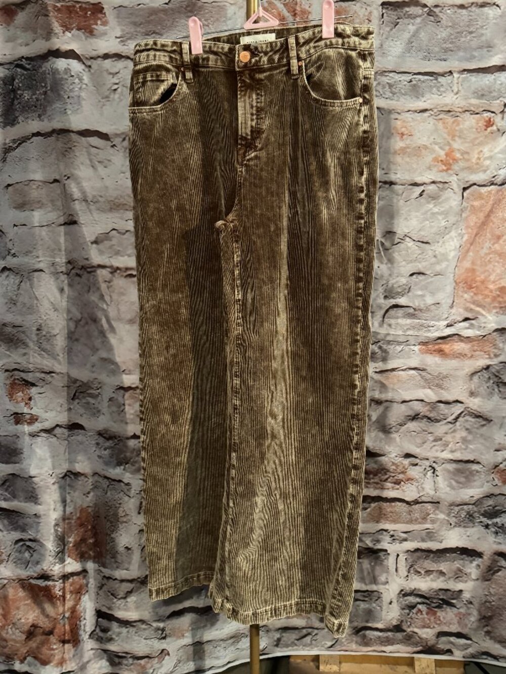 Risen - Wide Leg Corduroy Pants - Brown - 15 (32)